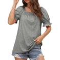 thumbnail image 3 of HUBERY Women Square Neck Ruffled Backless Puff Short Sleeve Solid Color Top, 3 of 5