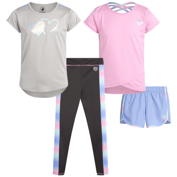 Body Glove Girls’ Active Shorts Set 4 Piece TShirt, Tank Top, Bike