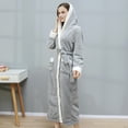 thumbnail image 4 of Defitshape Women's Plush Full Length Robe with Hood Ladies Soft Long Fluffy Hooded Bathrobe Winter Fuzzy Fleece House Coat Maternity SPA Hotel Hot Tub Bath Warm Kimono Pockets Light Grey Small-Medium, 4 of 5