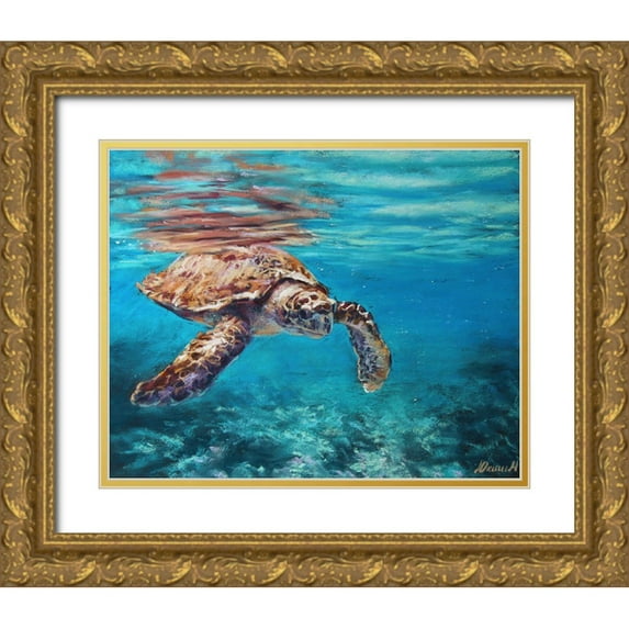 Yukish, Marina 14x12 Gold Ornate Wood Framed with Double Matting Museum Art Print Titled - Turtle