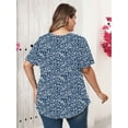 thumbnail image 6 of SHOWMALL Women's Plus Size Henley Shirt Short Sleeve V Neck Tunic Tops Button Up Blouse Navy Blue Vertical Floral 1X Casual Pleated Basic Tops, 6 of 6