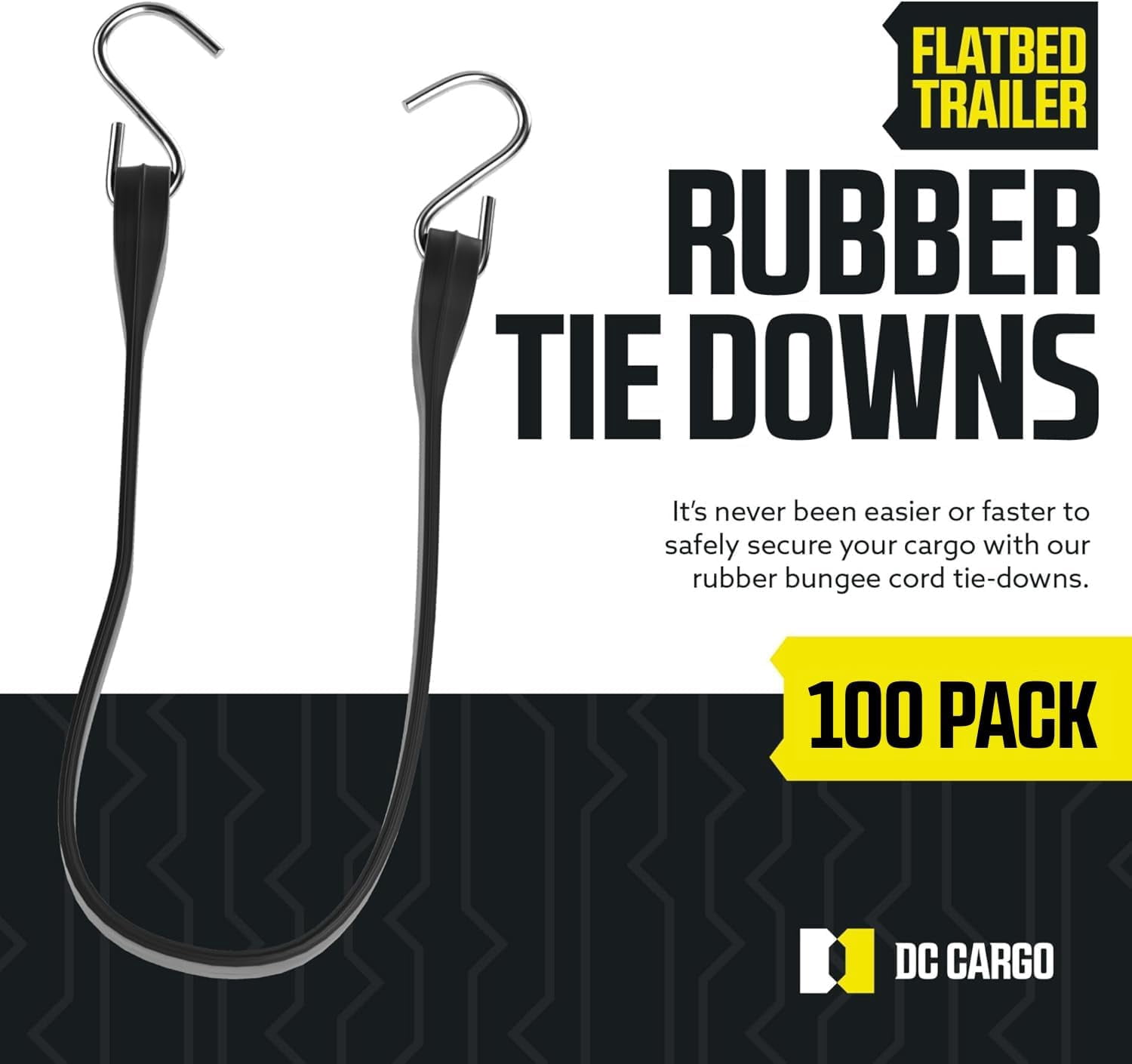 Pack of 50 Tarp Straps for Flatbed Trailers, 21" Long Natural Rubber Bungee Cord Tie-Downs Ideal for Securing Tarps, Canvases, Cargo in Cold Climates | Tie-Downs w/ Metal S-Hooks