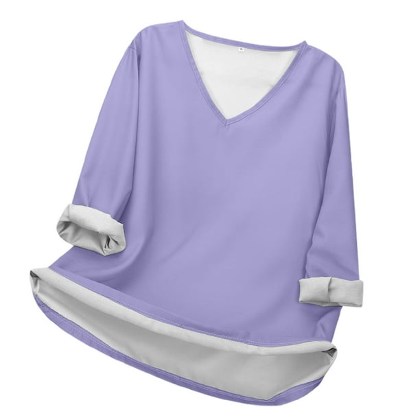 MHFRRA Camiseta Informal de Manga Larga con Cuello En V para Mujer. Camiseta Básica Cómoda para Uso Diario y Relajación. Ideal para Todas Las Estaciones. Combina Perfectamente con Jeans. Púrpura Claro