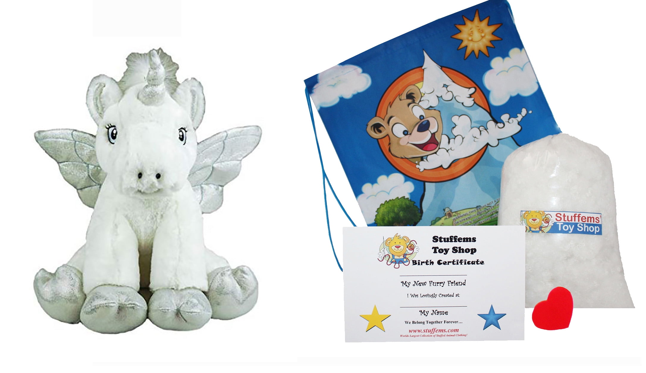 Make Your Own Stuffed Animal Cuddly Soft Ice the Unicorn Kit 16'- No Sew - Kit With Cute Backpack!