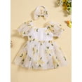 thumbnail image 2 of Bagilaanoe Newborn Baby Girl Romper Dress Embroidery Puff Short Sleeve Bodysuits + Headband 6M 12M 18M 24M Infant Patchwork A-line Dresses, 2 of 9