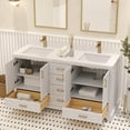 thumbnail image 5 of Ayna Decors Maya 60 in White Double Sink Bathroom Vanity Set with White Quartz Countertop | 4 Soft Closing Doors | 6 Full Extention Soft Close Drawer | Gold Hardware, 5 of 10