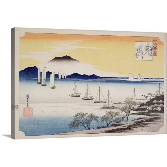 Great BIG Canvas | "Returning Sails at Yabase, from the series, 8 views of Omi, c.1834" Canvas Wall Art - 30x20
