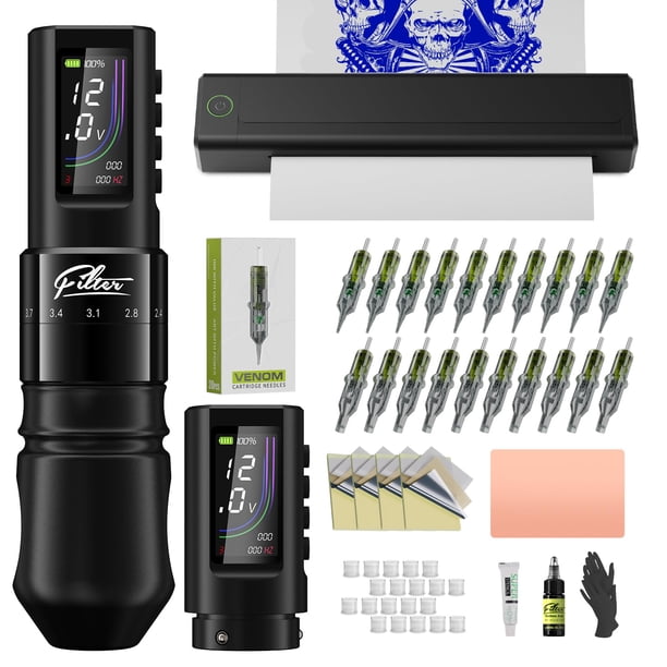 Kit de impresora de plantillas para tatuajes, filtro X40, con pistola de tatuaje y agujas