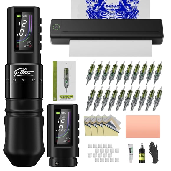 Kit de impresora de plantillas para tatuajes, filtro X40, con pistola de tatuaje y agujas