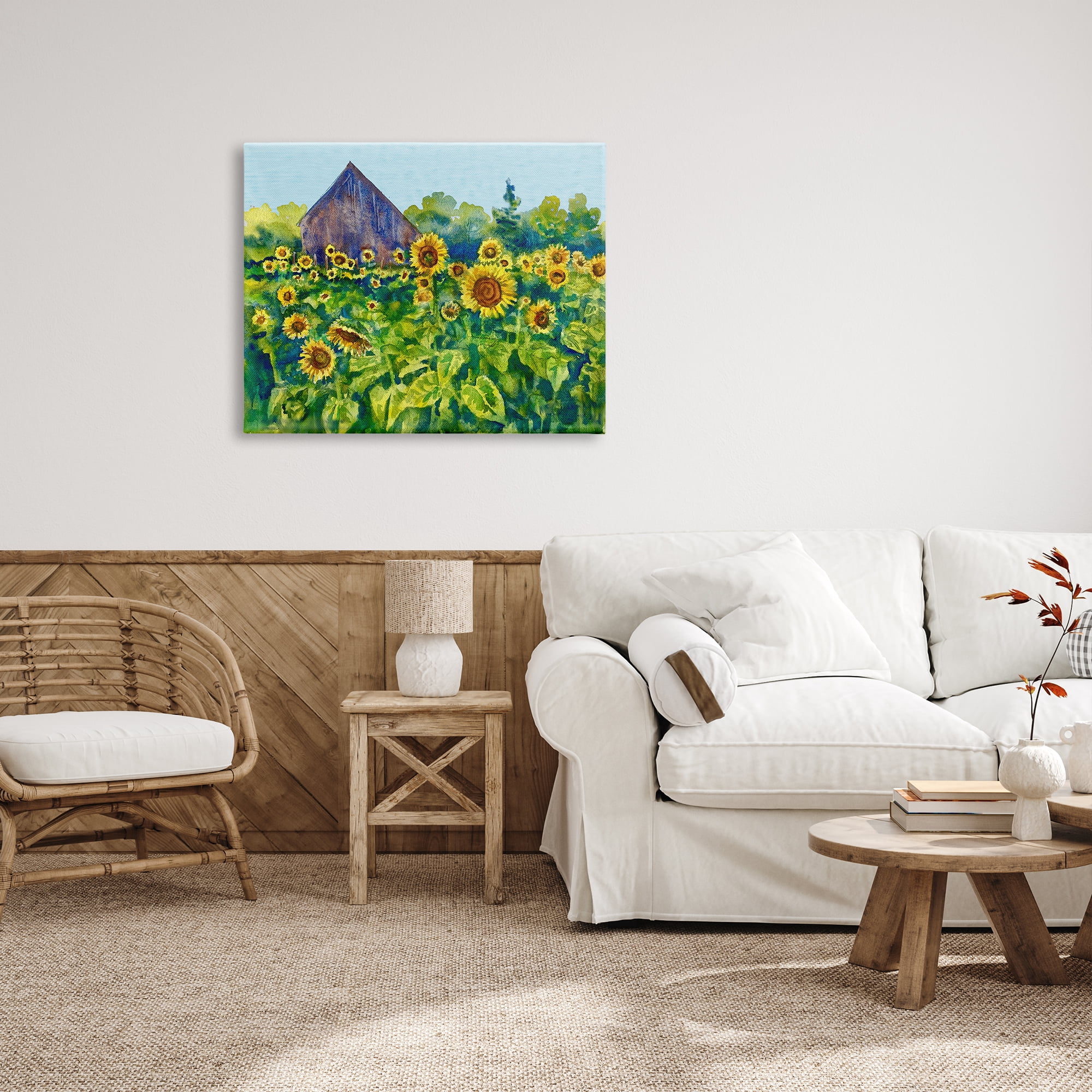 Stupell Industries Sunflower Field Painting Nature Painting Gallery Wrapped Canvas Print Wall Art, 40 x 30