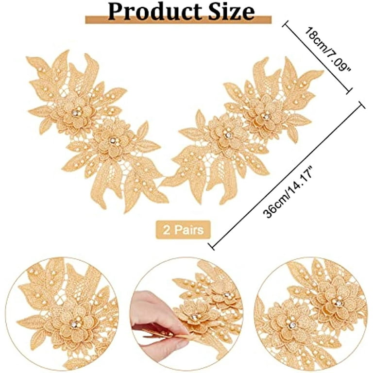 Wholesale GORGECRAFT 2PCS Embroidered Patches Iron 3D Lace Applique Patches  Embroidery Floral Motif Beaded Lace Trim Fabric Pearl Appliques for Clothes  Dress (White) 