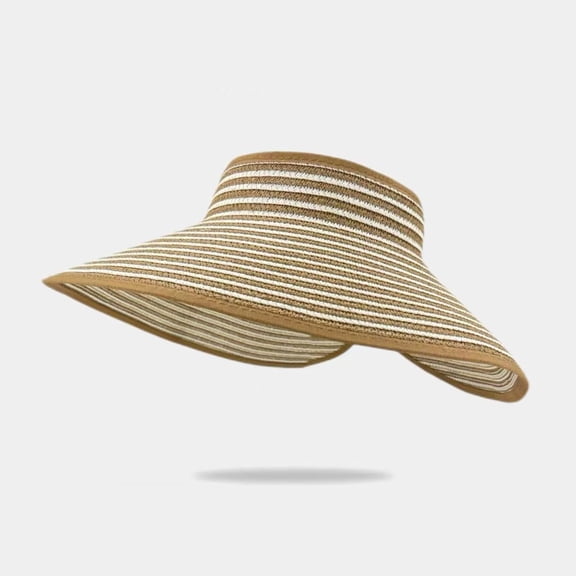 Sun Hats Visor for Women, UV Straw Beach Hat Foldable Wide Brim Ponytail Summer Hats Packable Travel Beige