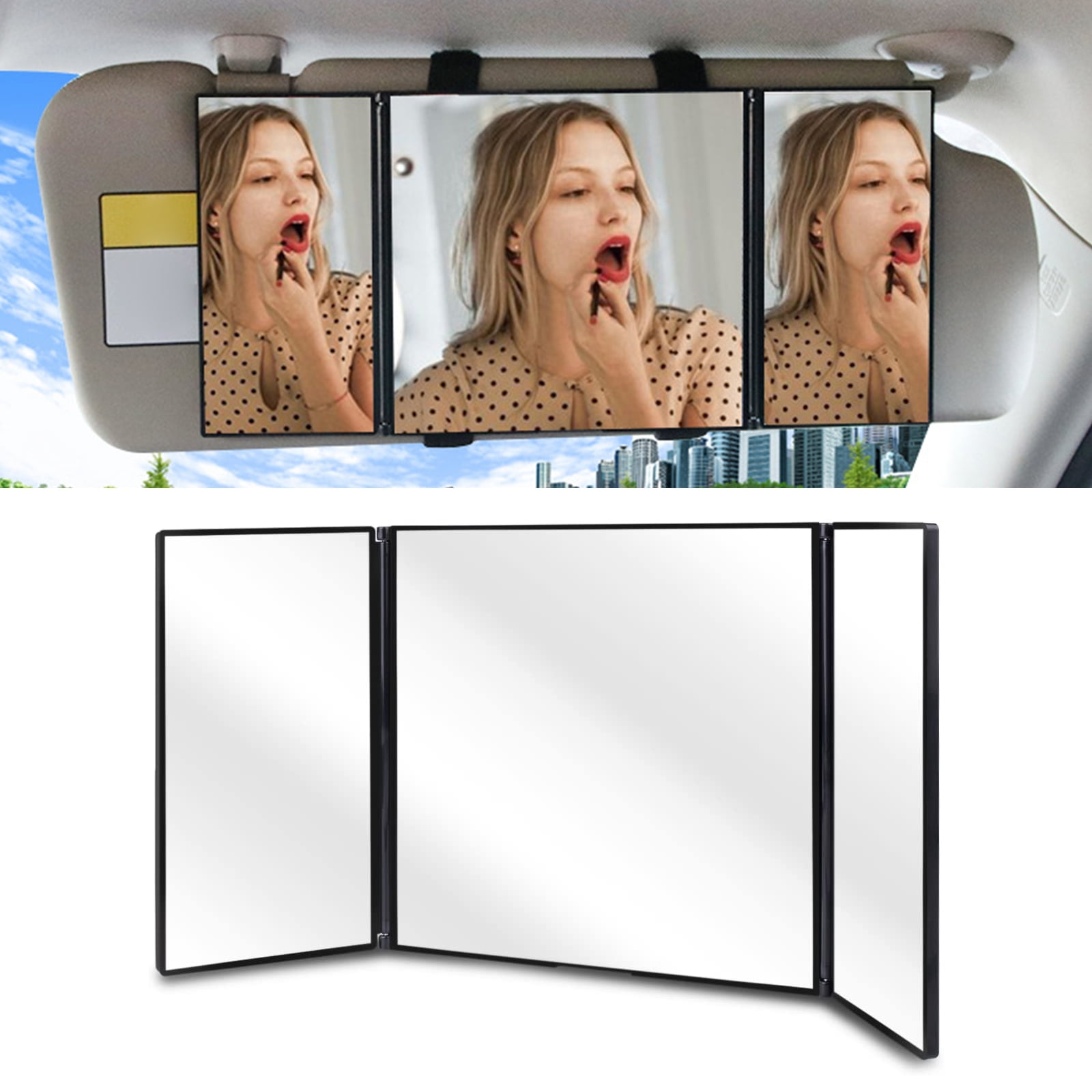 Car Sun Visor Vanity Mirror, 12" Makeup Travel Vanity Mirror, Trifold