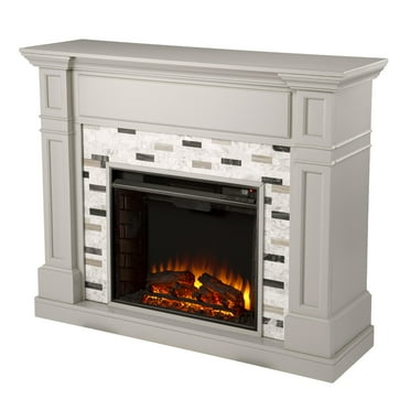 SEI Furniture Birkover Marble/Engineered Wood Electric Fireplace in Gray