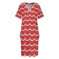 thumbnail image 3 of Red and White Coastal Wave Pattern Loose Pocket Dress Dress woman Cocktail of dresses dress women elegant luxury, 3 of 6