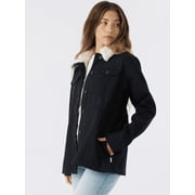 NEW Hang Ten Women's Utility Fleece lined Jacket Plush Collar Black Size L