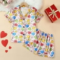 thumbnail image 2 of HCYSFG Girls Heart Print Outfit Sets 2 Piece Lounge Set Notch Neck Short Sleeve Button Front Shirt And Shorts Matching Sets, 2 of 8