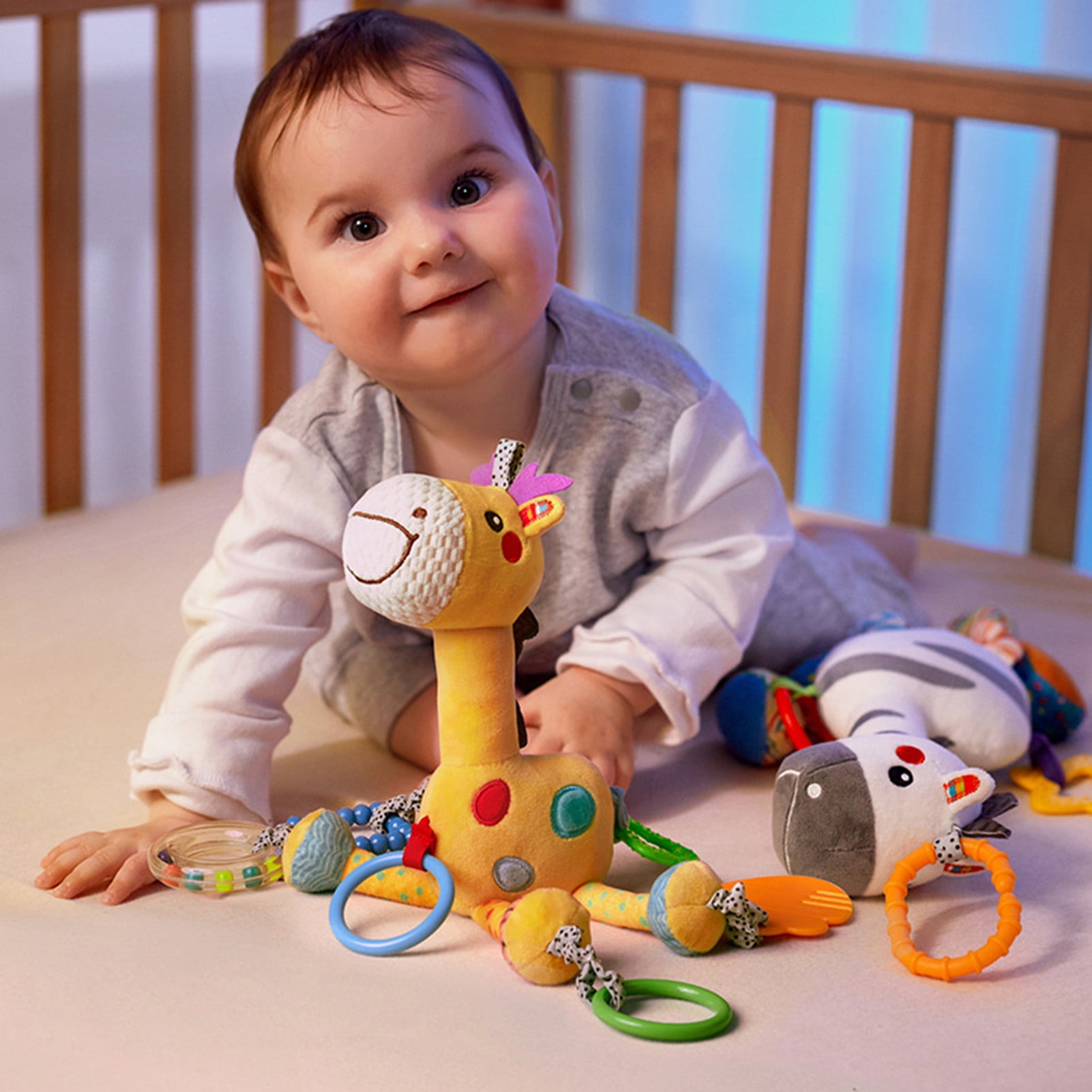 Kripyery Crib Hanging Toy with Teether Cute Deer Horse Giraffe Stuffed Doll Plush Toy Emotional