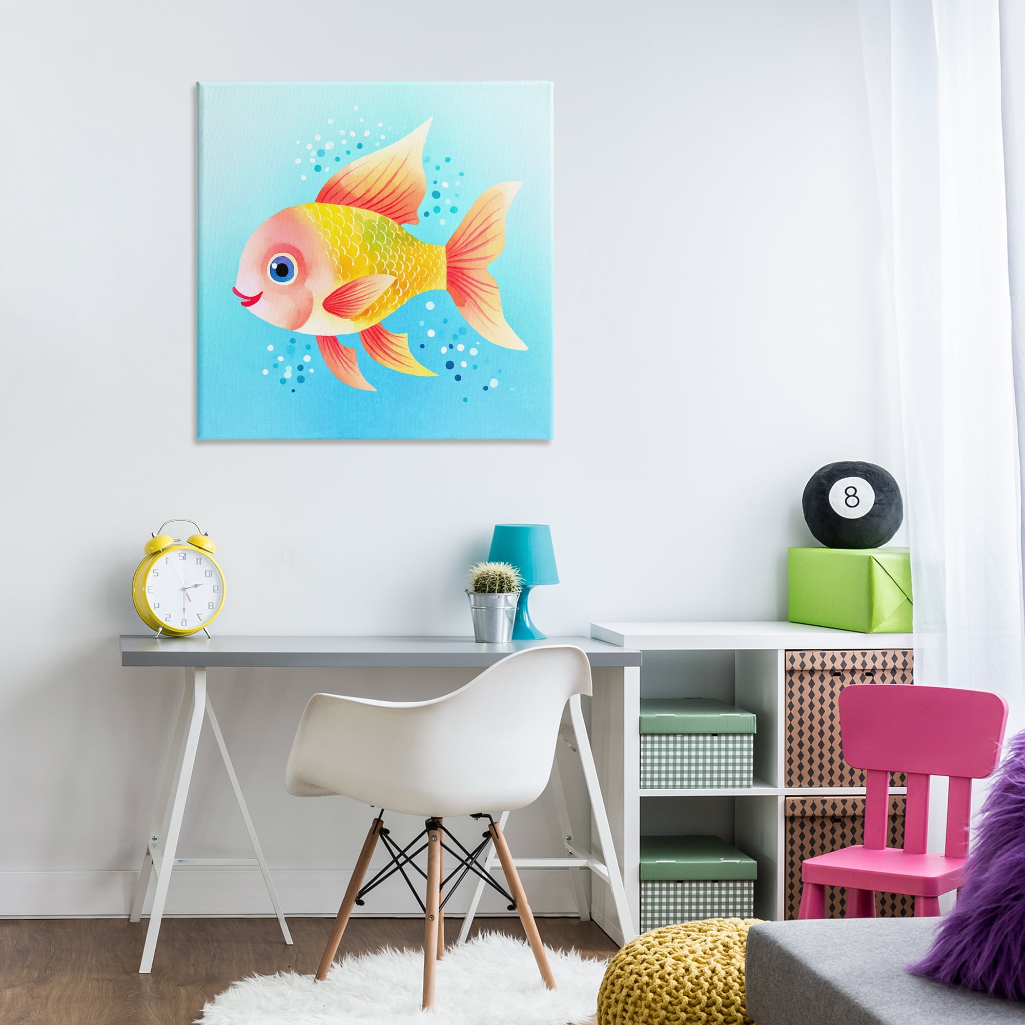 Stupell Industries Happy Fish with Speckles Animals Painting Wrapped Canvas Art Print Wall Art, 30 x 30