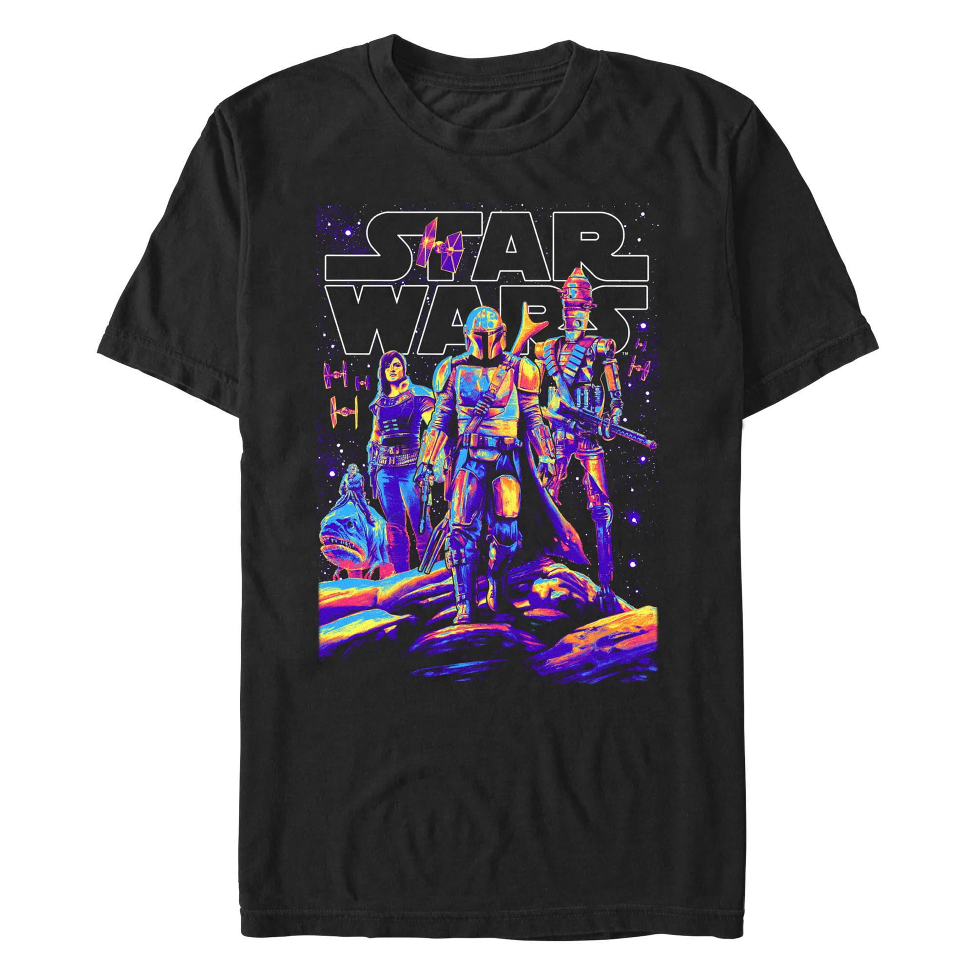 Men's Star Wars: The Mandalorian The Mandalorian Paint Swirl Character Pose Graphic Tee Black 2X Big Tall
