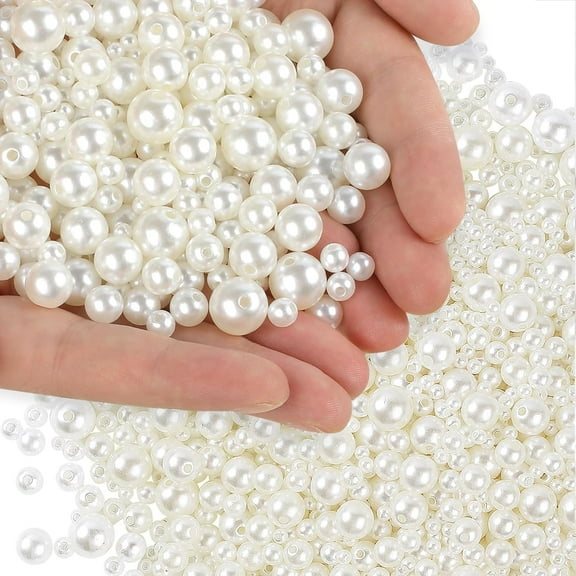 1950 Pcs Pearl Beads with Hole, 5 Size Pearls for Crafts, Round Loose Pearl Beads for Jewelry Making, Pearls for Jewelry Making, Decoration, DIY Crafts, Stuffing