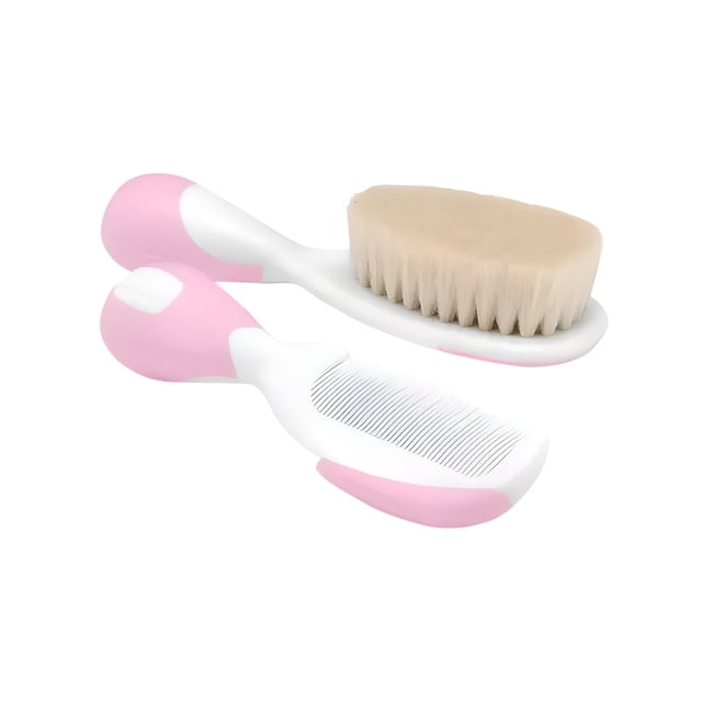 Juego Xtellar De Peine Y Cepillo Para Bebés, Cerdas Naturales Suaves Color Rosa