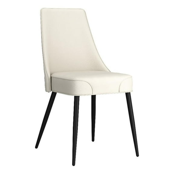 Pemberly Row Faux Leather Metal Dining Chair Faux Leather Set of 2 Beige Black