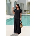 thumbnail image 4 of WIHOLL Two Piece Sets for Women Vacation Spring Outfits Summer Casual Trendy Cozy Rolled Short Sleeve Wide Leg Pants Sweatsuit, 4 of 10