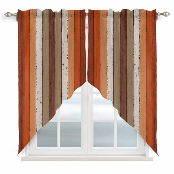 Burnt Orange Brown Swag Curtains for Living Room/Bedroom, Farmhouse Vintage Wooden Swag Kitchen Curtain Valances for Windows, Tier Topper Scalloped Curtain 2 Panels, 56"W x 36"L