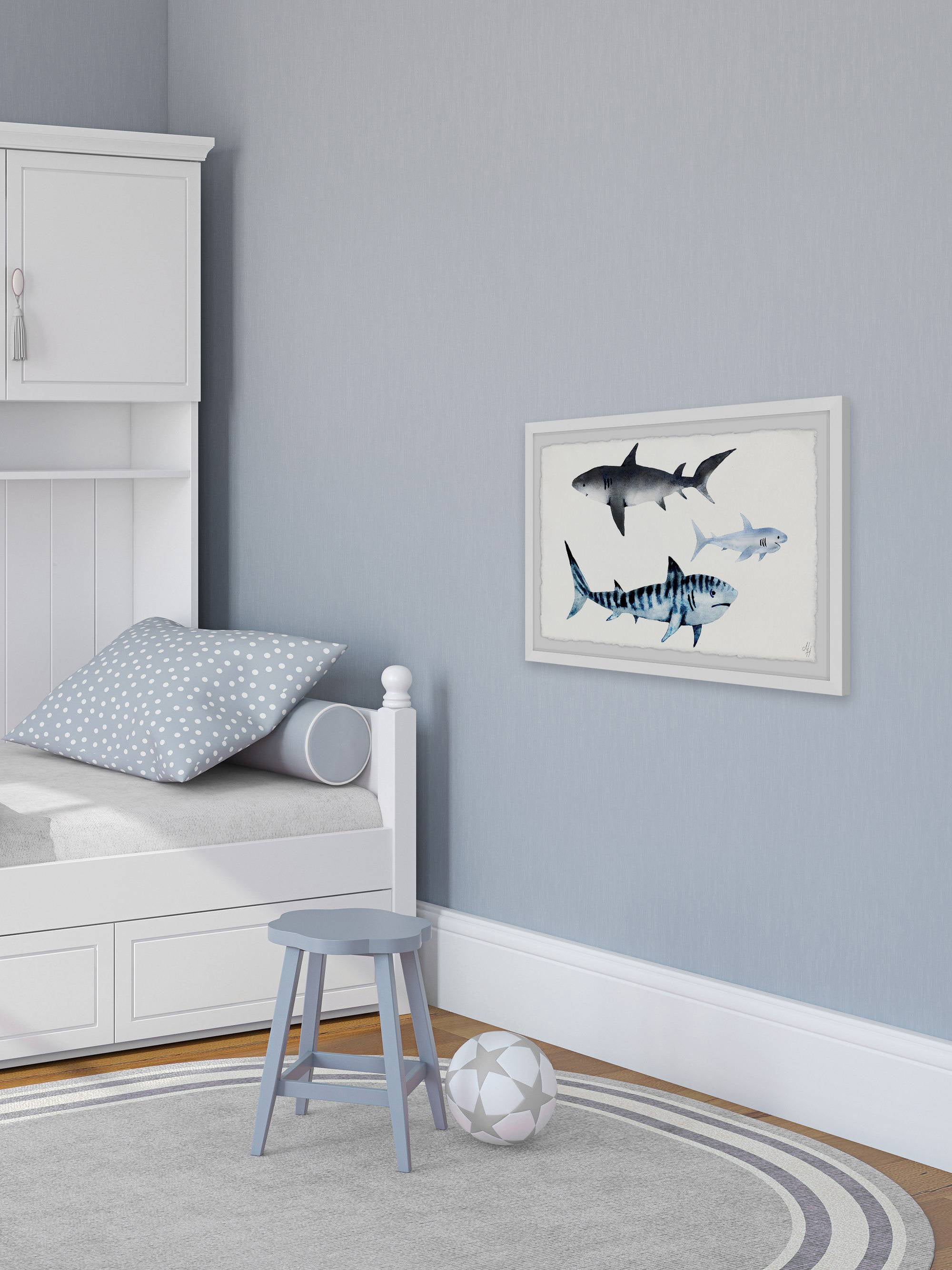 Marmont Hill The Sharks Framed Wall Art, 36.00" x 1.50"