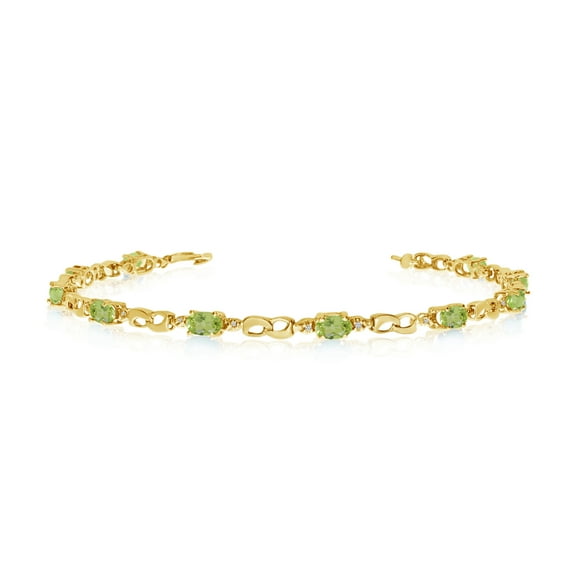 14K Yellow Gold Oval Peridot and Diamond Link Bracelet