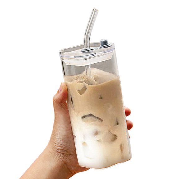 BQBQERT Multifuntional Glass Tumbler with Straw 350ML Glass Beverage Cup Cold Drinks Cup