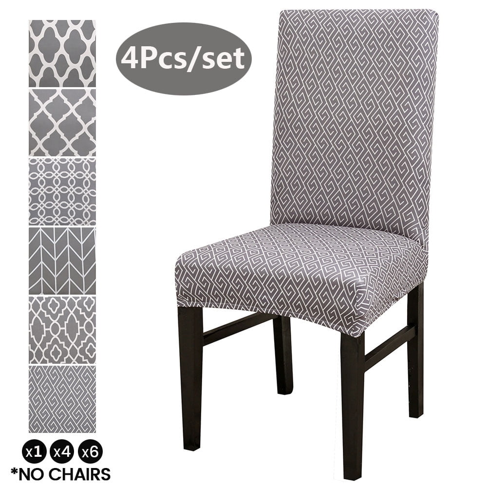 6Pcs Elastic Universal Stretch Dining Room Chair Slipcover Cover Dark Gray 