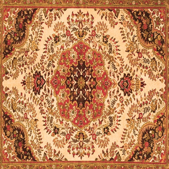 Ahgly Company Indoor Square Medallion Orange Traditional Area Rugs, 5' Square