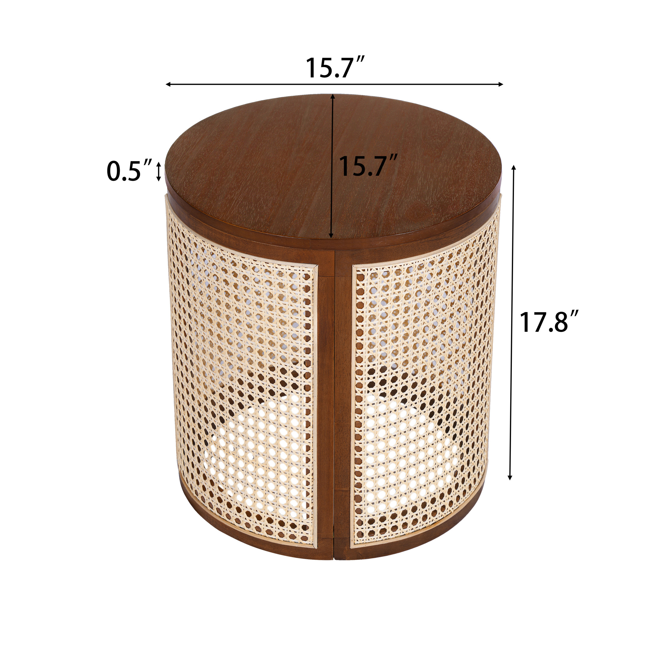 Christopher Knight Home 15.7" Round End Table, Hollow Woven Rattan Side Table, Wood Frame, Dark Brown