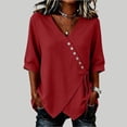thumbnail image 4 of Yteetum Women's 3/4 Sleeve Summer Tops Oversized 3/4 Length Sleeve Cotton Linen V Neck Button Side Tie T Shirts Women Casual Solid Loose Lightweight Comfy Blouses, 4 of 6