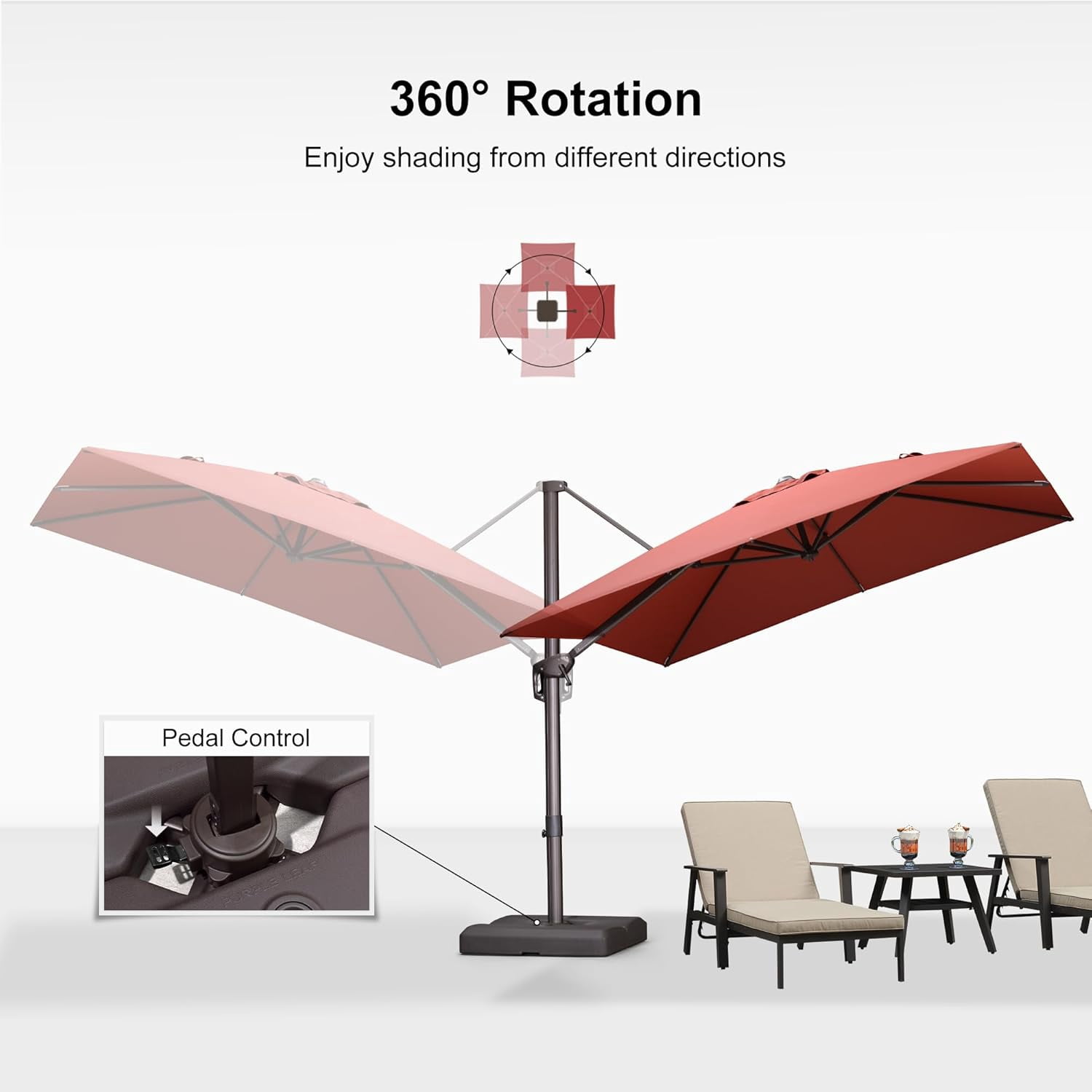 PURPLE LEAF OUTDOOR 8' X 8' Cantilever Patio Umbrella Antique Bronze Square Umbrella with 360° Rotation and Aluminum Offset Hanging Outdoor Umbrella for Pool Garden Backyard Deck, Brick Red