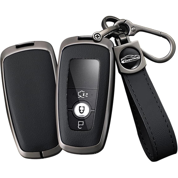 Leather Key Fob Cover with Keychain Metal Key Case Shell Full Protection Fit for Lincoln Nautilus Corsair Aviator Navigator Key Cover 2 3 4 5 Buttons