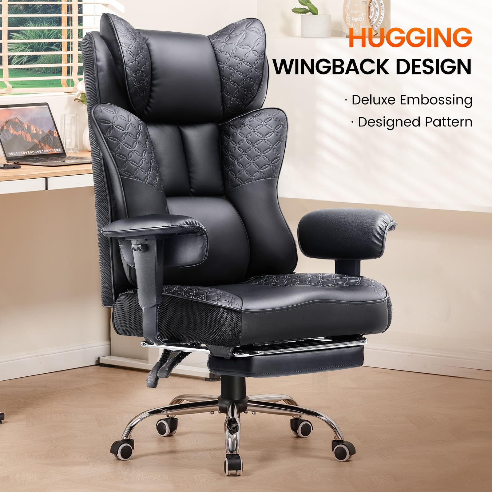 CloudRest Pro 400lbs Executive heavy duty office chair, High Back Ergonomic Computer Desk Chairwith Lumbar Back Support,Black