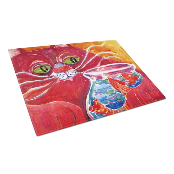 Caroline's Treasures Big Red Cat at the fishbowl Glass Cutting Board Large