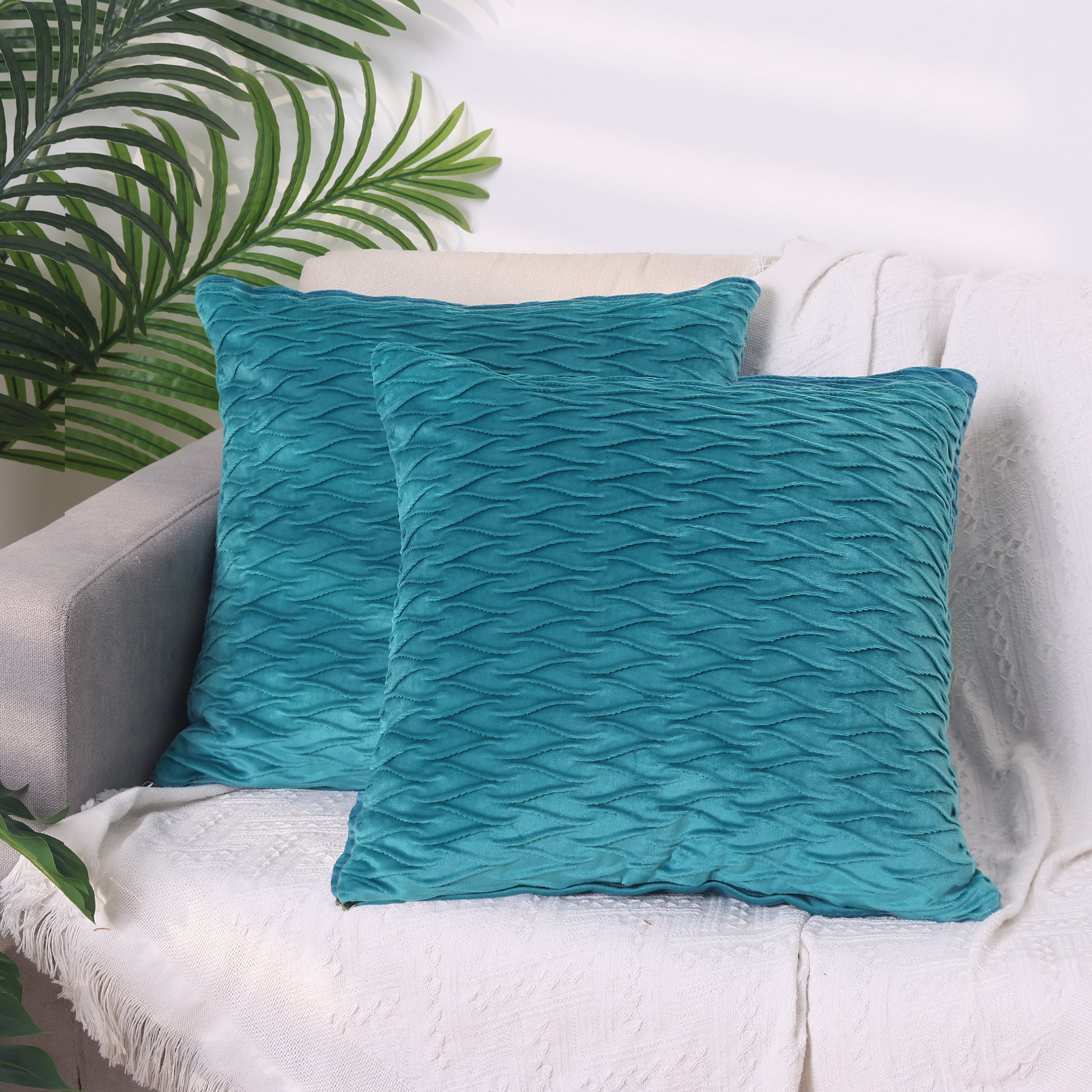 Unique Bargains 4 Solid Striped Square Decorative Throw Pillow Covers Textured Pillowcases Light Blue 18" x 18"