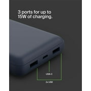 Belkin 20,000mAh USB-C Power Bank, Portable Charger w/ 2 USB-A Ports, 15W + USB-A to USB-C Cable for iPhone 16/15, Galaxy S25/S24, Pixel 9, iPad, Nintendo Switch 2 & More – Blue