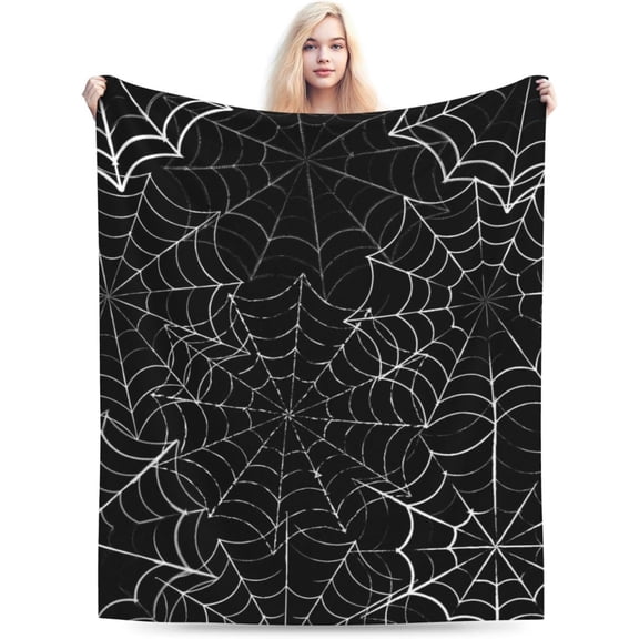 Gothic Spider Web Blanket, Halloween Themed Soft Plush Fleece Throw Blanket for Goth Decor, Halloween Birthday Gifts for Women Men, 60"x50"