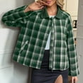 thumbnail image 3 of Womens Plaid Lapel Cropped Jackets Barn Lightweight Flannel Zip Up Utility Coat Casual Short Jacket with Pockets, 3 of 6