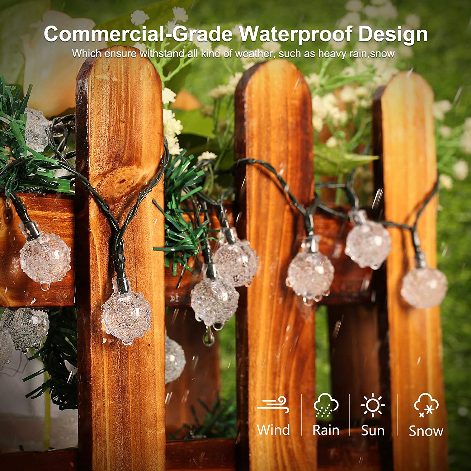 GooingTop 30ft Solar String Lights, 60 LED Crystal Globes photo 4