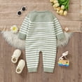 thumbnail image 5 of LIIPEE Girls Romper Long Sleeve Jumpsuit With Cute Stripe Pattern And Two Front Pockets Soft Warm Infant Baby Toddler Bodysuit Fall Winter Comfortable Breathable Daily Onesie,Light Green,9-12 Months, 5 of 9