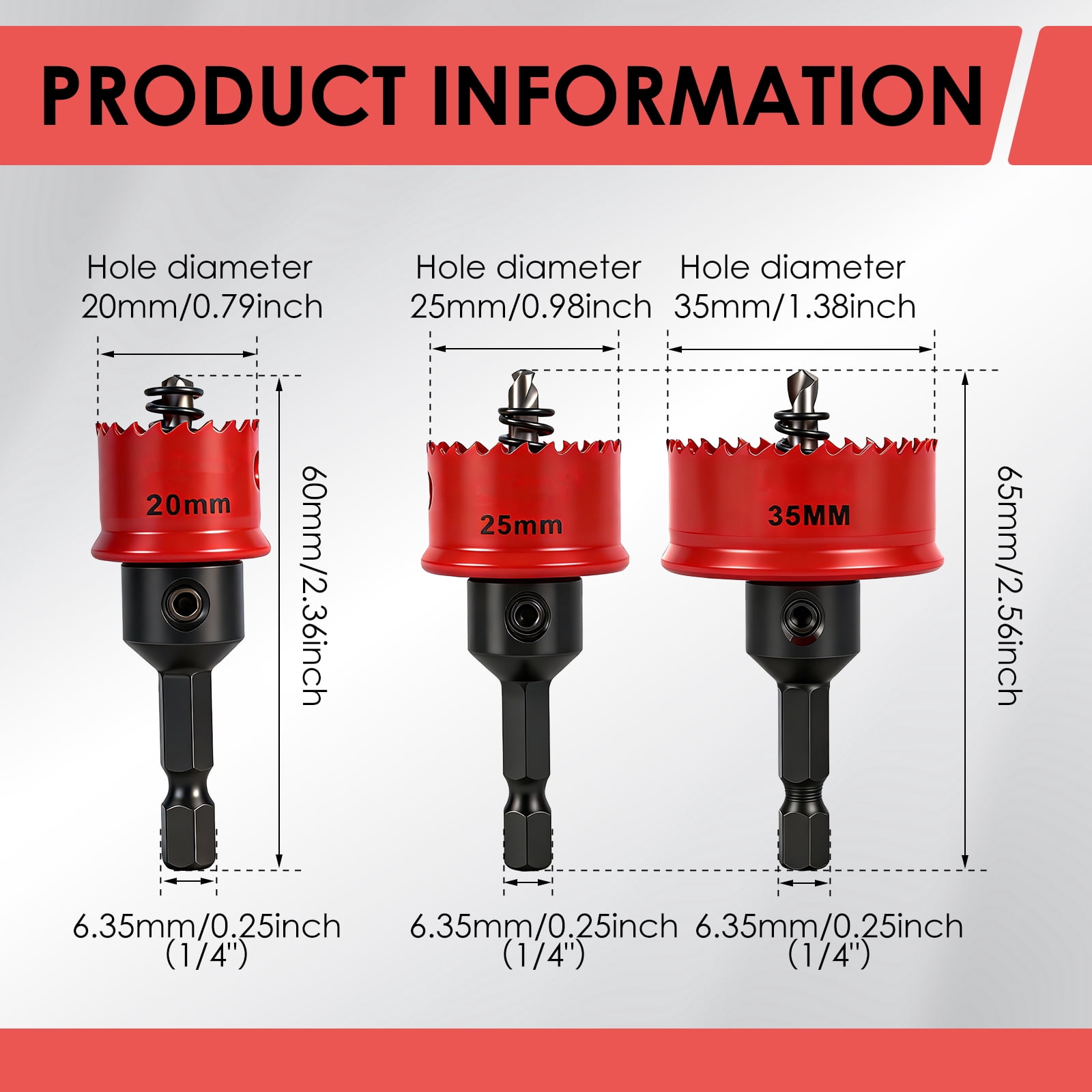 TMWEFUSC 3Pcs Hole Saw Set HSS Drill Bit 20 25 35mm Hex Shank M42 Bi Metal Hole Cutter Set for Drilling Thin Stainless Steel Aluminum Wood Plastic Sheet Metal