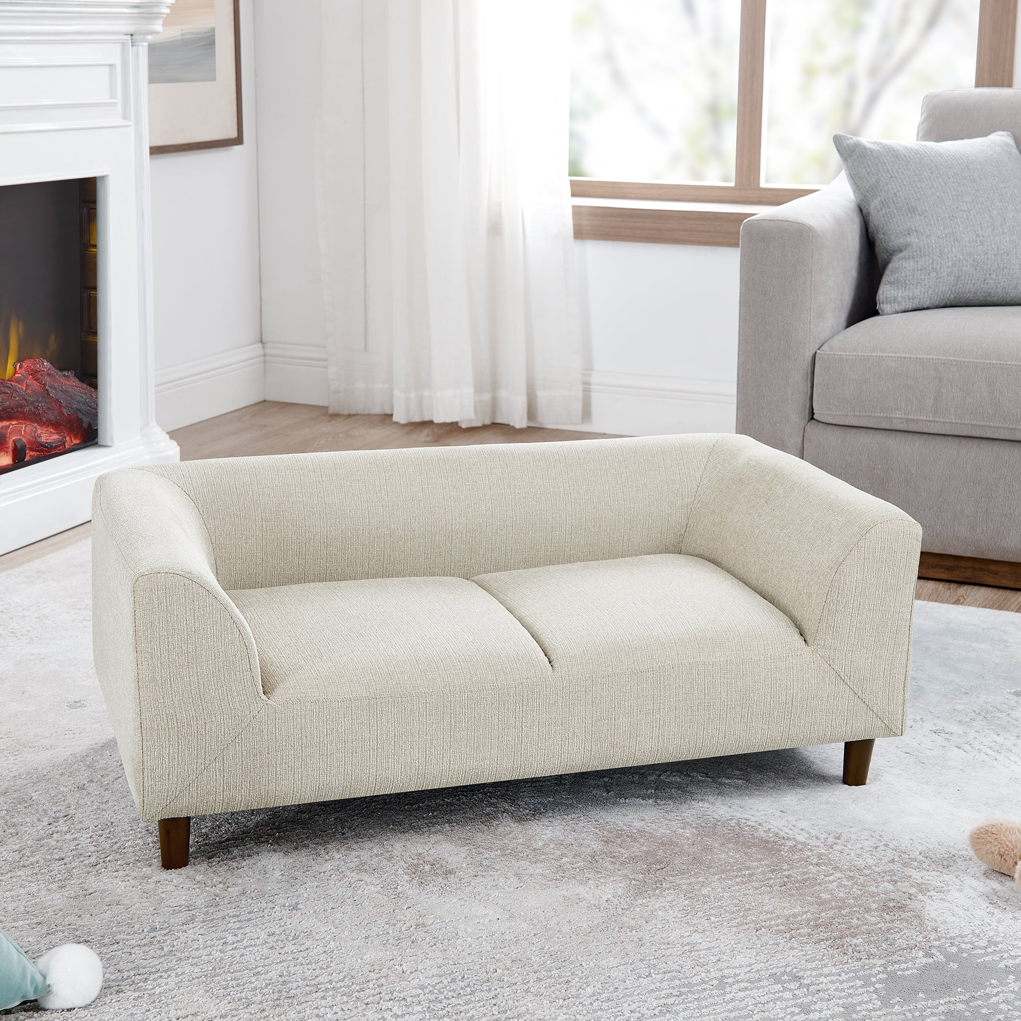 YIYADO Beige Modern Rectangular Pet Sofa with Backrest & Armrests, Soft Cushion Dog Couch, Comfortable Pet Furniture for Small & Medium Dogs