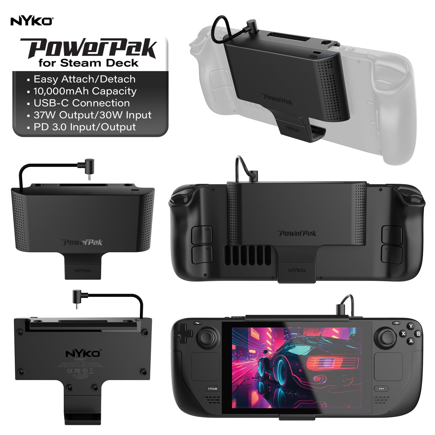 Nyko - Steam Deck Power Bank – 10000mAh Capacity Backup Battery Pack w/ 37w  USB C Charger – PD 3.0 Fast Steam Deck Battery Bank – Play & Charge