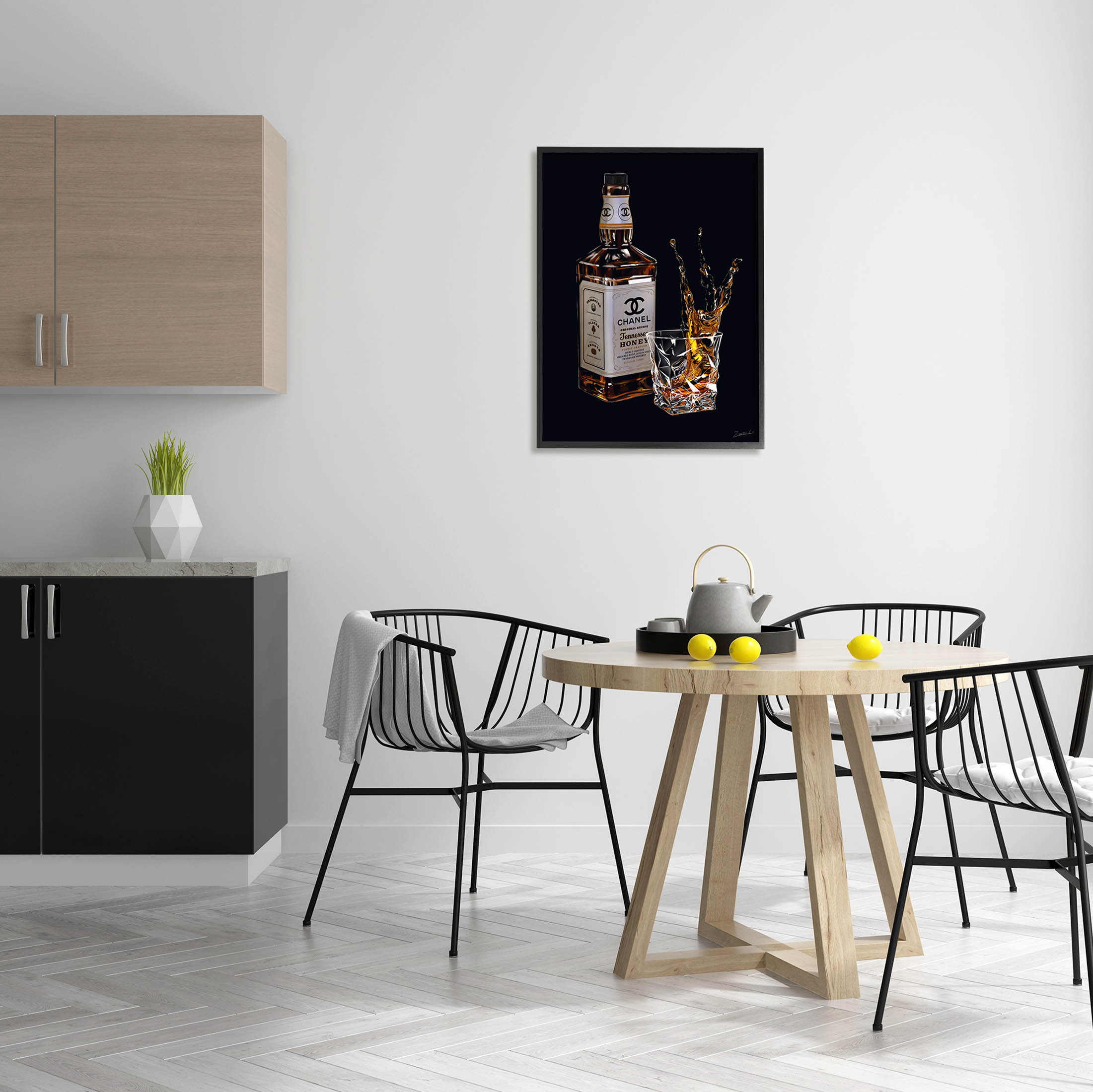 Stupell Industries Splashing Liqueur Glam Whiskey Bottle Graphic Art Black Framed Art Print Wall Art, Design by Ziwei Li